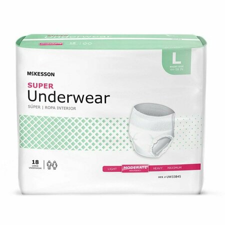 MCKESSON Super Moderate Absorbent Underwear, Large, 18PK UW33845